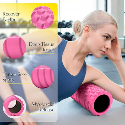 Foam Roller 13" Multi Density Fitness Exercise for Muscle Recovery | Massage Roller for Deep Tissue, Relieves Tight, Sore Muscles & Kinks, Improves Mobility & Circulation, Targets Key Body Parts - color: Pink