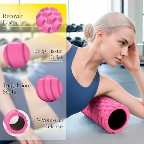 Foam Roller 13" Multi Density Fitness Exercise for Muscle Recovery - color: Pink