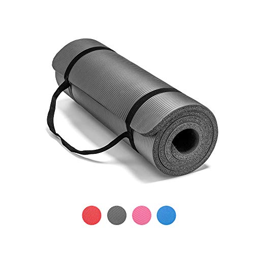 LOKATSE Home All Purpose Thick Yoga Mat with Carrying Strap High Density - color: Gray