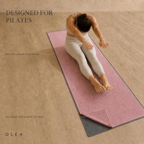 Olea Pilates Mat Towel, Designed for Pilates, Non-Slip Grip, 72x24, Pink