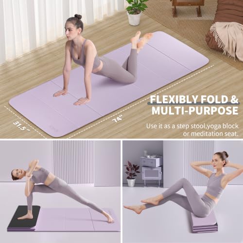 Foldable Yoga Mat Extra Large 74"×31.5" - color: Light Purple+Black