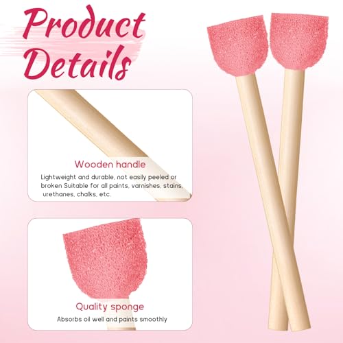 40 Pieces Round Sponge Paint Brush, 0.6 Inch Round Sponge Foam Brush Set Painting Tools for Acrylic Painting and Face Paintbrush Arts and DIY Crafts, Pink