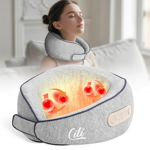 CILI Cordless Neck Massager Pillow with Heat, Shiatsu Neck Massager for Pain Relief Deep Tissue,Heated Massage Pillow for Travel,3 Adjustable Intensity, Gifts for Women Men