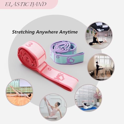Multi-Loop Stretch Band - Yoga, Pilates, Ballet, and Physical Therapy Stretching Strap for Flexibility, Leg Stretching, and Exercise - Durable Stretching Equipment - color: Pink+Blue (8 Loops)