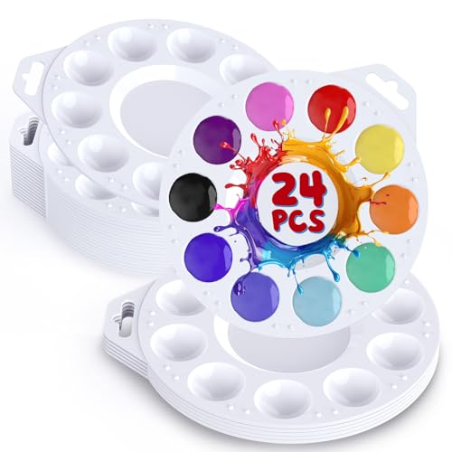 Halobios 24-Pack Plastic Paint Tray Palettes, 10 Wells Acrylic Paint Palettes Set with Hanging Hole for Kids or Students, Watercolor Palette Painting Tray for School, Art Class & DIY Projects & Party - size: 24 Pcs