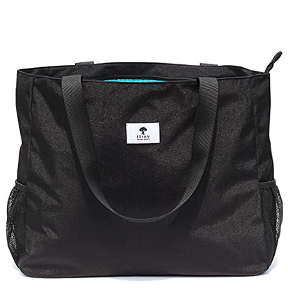 ESVAN LARGE BEACH BAG Water Resistant Lightweight 20 inch Women Oversize Tote Bag for Gym Beach Travel Pool Yoga Nurse - color: Black