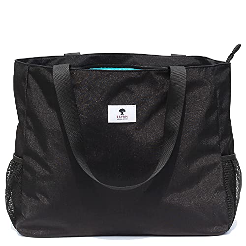 ESVAN LARGE BEACH BAG Water Resistant Lightweight 20 inch Women Oversize Tote Bag for Gym Beach Travel Pool Yoga Nurse - color: Black