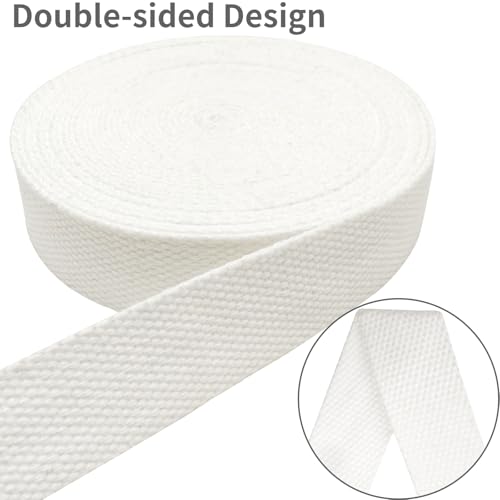 Heavy‑Duty Cotton Webbing Strap 1''x6yds White for Bags | 2mm thick webbing for dog collars, backpack, bag handles, apron straps, slings, sewing repairs & DIY craft projects. - color: White