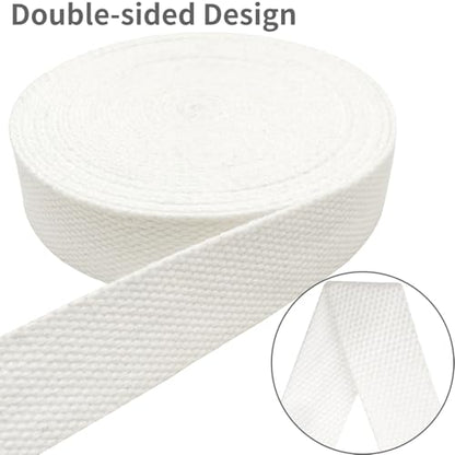 Heavy‑Duty Cotton Webbing Strap 1''x6yds White for Bags | 2mm thick webbing for dog collars, backpack, bag handles, apron straps, slings, sewing repairs & DIY craft projects. - color: White