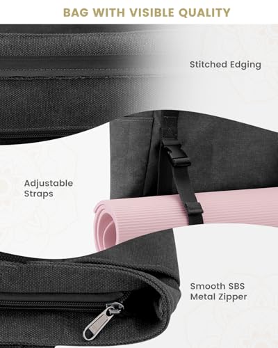 Gonex Yoga Mat Bag For Women Canvas Tote Pilates Gym Bag With Mat Carrier - color: Black, size: Large(17.7×6.1×15.3inch)