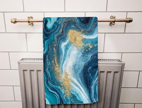 Ocean Art Marble Waves Gold Beach Towel Natural Swirls Ripples Agate Blue Face Towels Suit Travel Sports Pool Swimming Bath Camping Spa Gym Yoga,15x30 Inch - color: Ocean Art Marble Waves Gold