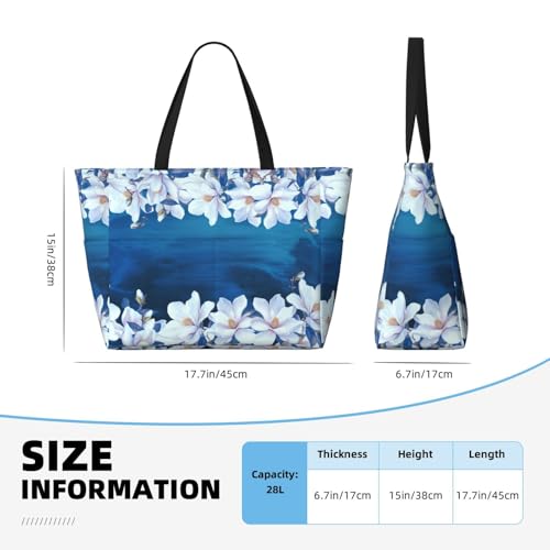 Large Beach Bag for Women Waterproof Foldable Travel Shoulder Tote Bag with Pocket for Weekender Pool Vacation - color: Magnolia Blue