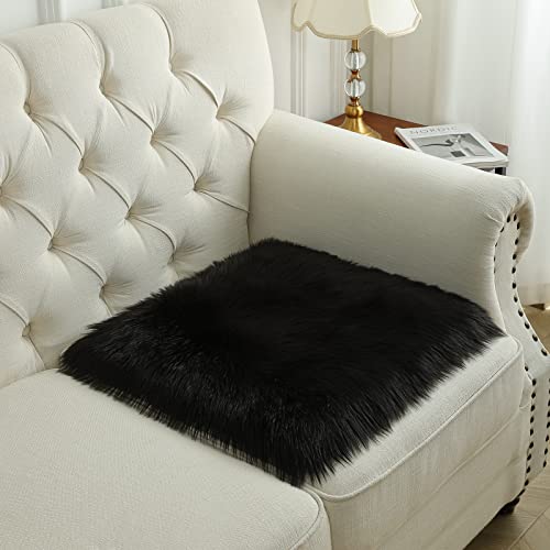 Softlife Black Faux Fur Sheepskin Chair Cover Seats Cushion Pad Super Soft Area Rugs for Living Bedroom Sofa Dorm (1.6ft x 1.6ft) - color: Black