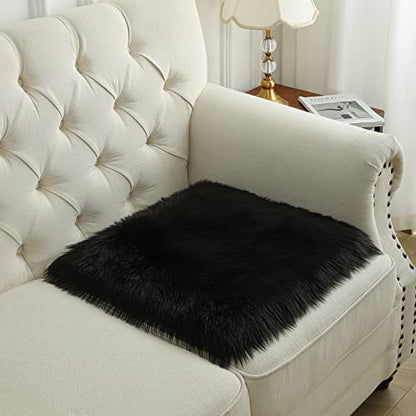 Softlife Black Faux Fur Sheepskin Chair Cover Seats Cushion Pad Super Soft Area Rugs for Living Bedroom Sofa Dorm (1.6ft x 1.6ft) - color: Black