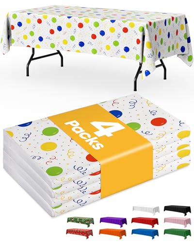 Niuara Birthday Balloon Plastic Table Cloth Disposable, 4 Pack, 54 x 108 in | Rectangle, 6 ft Tables, Birthday Party, Holiday Gathering - color: Birthday Balloon, size: 54" x 108" - 4 Packs