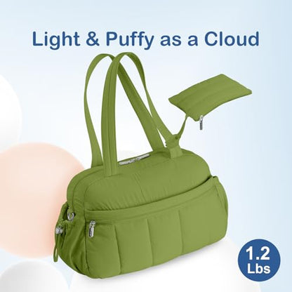 TOPDesign Travel Duffel Bag for Women, Puffer Gym Bag Sports Tote with Wet Pocket, Carry On Weekender with Luggage Sleeve (Green) - color: Green