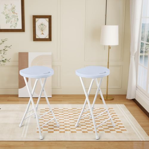 COOZMENT 24-Inch Folding Stool with Handle, Folding Bar Stool with Non-Slip Feet,Folding Chair,Indoor and Outdoor Foldable Stool for Adults,500 lbs Capacity,Kitchen,Game Room(13"×11.5"×24",White) - color: Off-white, size: 24-Inch without cushion,Set of 1