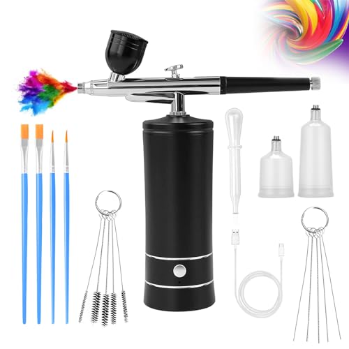 crpen Airbrush Kit with Cleaner Solution, Airbrush Cleaning Pot, Airbrush Spray Cleaning, 30psi/35psi Air Pressure, Black