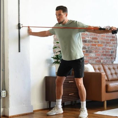 Kinetic Bands Space Saver Gym Resistance Bands Exercise Equipment for at Home Fitness Workout | Resistance Band Wall Anchor with 2 Rails, 2 Rail Cars - style: 4 Resistance Bands, 1 Set of Handles