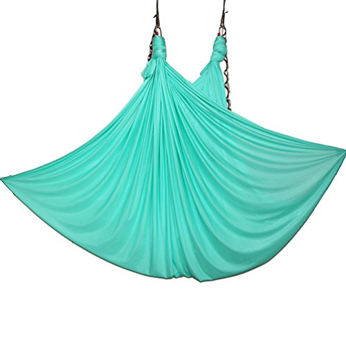 Aerial Yoga Hammock 5.5 Yards Yoga Swing Pilates Silk Home Gym Fitness Include hardware,Daisy Chain, Pose Guide - color: Seafoma Green