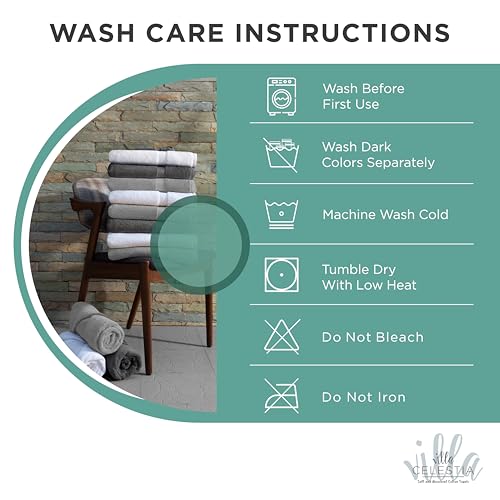 Villa Celestia 12-Piece 100% Cotton Towel Set, 4 Bath Towels, 4 Hand Towels, 4 Wash Cloth, Quick-Dry, Teal - color: Teal, size: Towel Set - Pack of 12
