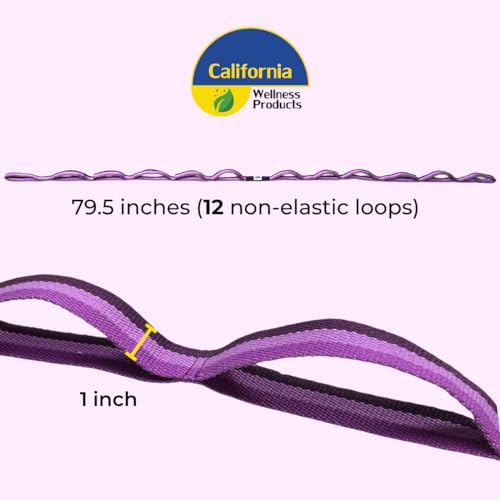 California Yoga Strap | Yoga Belt with Loops | 12 Multi Loop & Non-Elastic | Stretching Strap | Gym Workout & Exercise Bands | Physical Therapy | Improves Sitting Posture for Women & Men - color: Purple