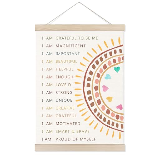 Welshower Boho Motivational Poster Hanger Frame, Colorful Positive Affirmation Inspirational Quote Wall Art Prints Decor for Classroom Kids Room Nursery Playroom Framed, 12x16 Inch - color: positive words7