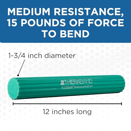 THERABAND FlexBar Resistance Bar, Tennis Elbow, Physical Therapy, M, Green | Flex therapy bar for physical therapy, wrist and forearm exercise, with non slip grip and compact design - color: Green - Medium, style: Original