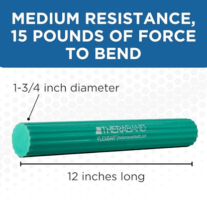 THERABAND FlexBar Resistance Bar, Tennis Elbow, Physical Therapy, M, Green | Flex therapy bar for physical therapy, wrist and forearm exercise, with non slip grip and compact design - color: Green - Medium, style: Original