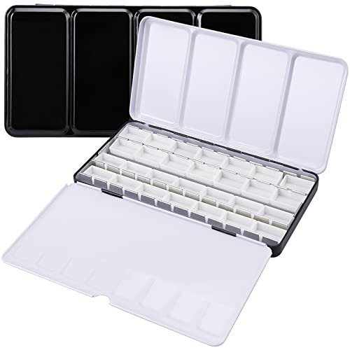 Metal Watercolor Tin with Fold-Out Palette, Large Tray Palette with 28 Empty Full Pans for Plein Air, Acrylic and Oil Painting - color: Black, size: 28 Empty Full Pans