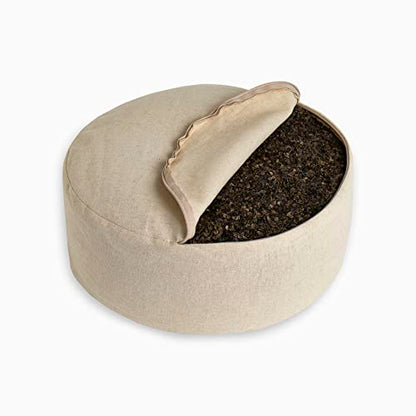 renoo Round Organic Meditation Cushion Zafu - Buckwheat Meditation Pillow for Yoga and Mindfulness - Adjustable Height - Floor Cushion - GOTS Certified Cotton Washable Cover - 13x7 - snow - color: Snow