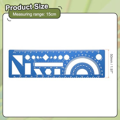 HARFINGTON Multifunctional Geometric Rulers 15cm Metric and SAE Aluminum Straight Edge Protractor Angle Math Measuring Ruler Geometric Drawings Templates for Drawing Drafting, Blue - color: Blue