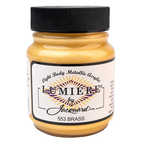 Jacquard Lumiere 2.25oz Fabric Paint Brass - Metallic Paint for Fabric, Leather, Canvas, Paper and Wood - Light-bodied Metallic Acrylic Paint - Lightfast & Vibrant Metallic Acrylic Paints - color: Brass, size: 2.25 Fl Oz (Pack of 1)