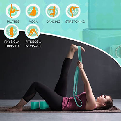 Meooeck 18 Pcs Yoga Blocks and Strap Set Include 12 EVA Foam Yoga Blocks Bulk 9"x6"x3" with 6 Adjustable 8 ft Straps D Ring Non Slip Props for Stretching Pilates Workout Studio Home Gym - color: Multicolor