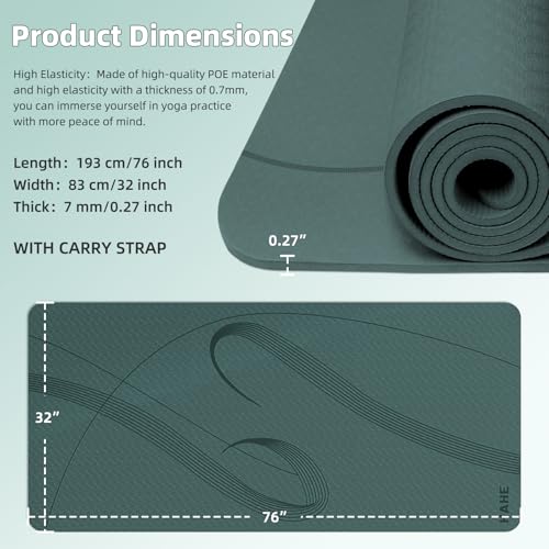 Yoga Mat High Density Exercise Mat, 76"x32"x0.27"Thick Wide & Large Yoga Mat for Women Men, Professional POE Workout Mat for Yoga, Pilates, Fitness & Stretching