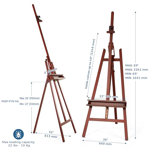 VISWIN Inclinable A-Frame Easel for Painting & Display, Adjustable 65"-89" H, Holds Canvas up to 49", Beech Wood Easel Stand with Storage Tray, Large Art Easel for Adults, Artists, Beginners - Walnut - color: Walnut