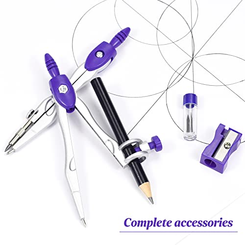 Vobou Math Geometry Sets 10 Pcs, Student Supplies Kit, Compass Set (Purple | Shatterproof Storage Box,Includes Rulers,Protractor,Compass,Eraser,Pencil Sharpener,Lead Refills,Pencil, for Drafting - color: Purple