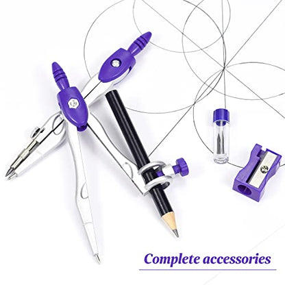 Vobou Math Geometry Sets 10 Pcs, Student Supplies Kit, Compass Set (Purple | Shatterproof Storage Box,Includes Rulers,Protractor,Compass,Eraser,Pencil Sharpener,Lead Refills,Pencil, for Drafting - color: Purple