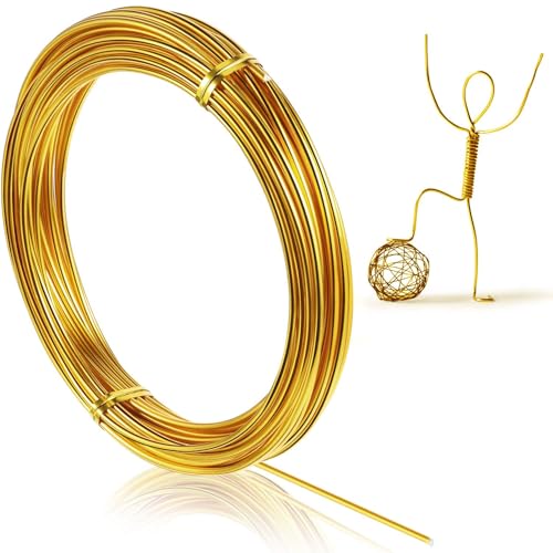 32.8 Feet Aluminum Wire, Bendable Metal Craft Wire for Making Dolls Skeleton DIY Crafts (Gold, 3 mm Thickness)