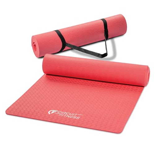 Circuit Fitness by Marcy Non-Slip Multi-Purpose Exercise Yoga Mats with Carrying Strap Multi-Thickness, Multi-Color Options - color: Coral Pink, size: 1/4-inch