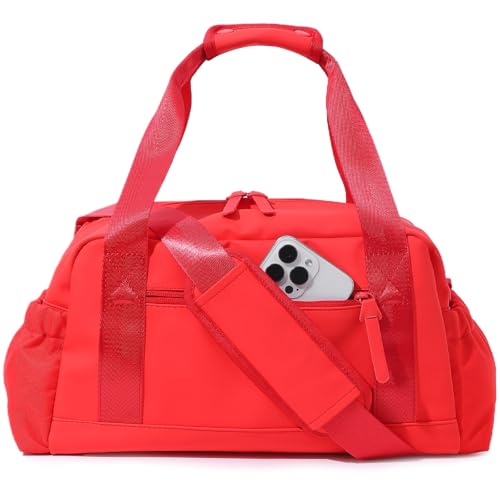 Bucosd Small Gym Bag for Women, Mini Crossbody Gym Duffle Bag with Wet Compartment, Carry on Gym Tote Bag for Workout Dance Sport Travel (Medium-Red) - color: Medium-Red, size: Medium
