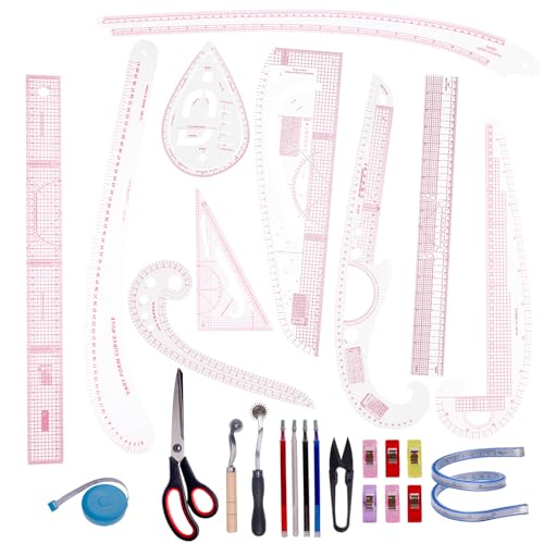 Acrylic Sewing Ruler Set，French Curve Pattern Rulers Kit for Tailors Designers Precision Pattern Making Guides Quilting and DIY Supplies (Ruler Set 4-15Pcs) - color: Pink Ruler Set 4-15Pcs