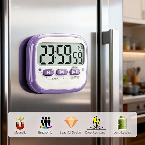 Antonki 2 Pack Classroom Timers for Kids Teachers, Magnetic Countdown Digital Kitchen Timer for Cooking, Study, Exercise, Games, Time Mangement - Loud/Silent Mode - Battery Included - color: 2* Pink & Purple ( Girls Favorite )