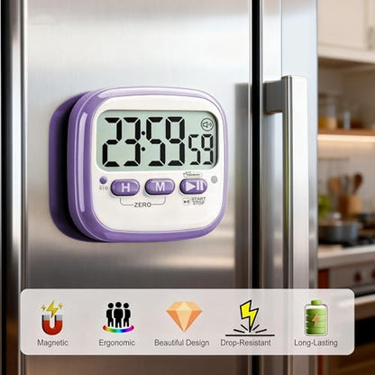 Antonki 2 Pack Classroom Timers for Kids Teachers, Magnetic Countdown Digital Kitchen Timer for Cooking, Study, Exercise, Games, Time Mangement - Loud/Silent Mode - Battery Included - color: 2* Pink & Purple ( Girls Favorite )