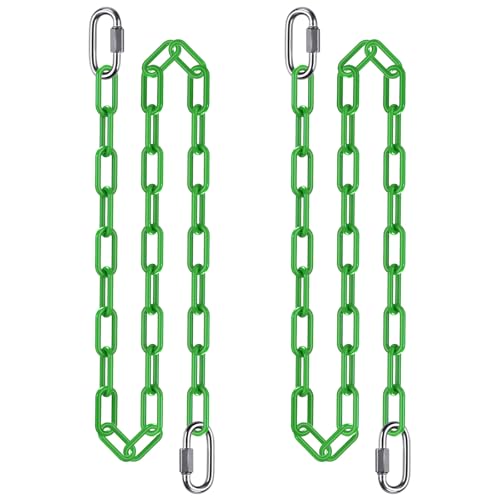 SELEWARE 2Pcs 80" Hanging Swing Chain Green Plastic Coated Hanging Chains | 1000LB Capacity Porch Swing Chain with 4 Carabiners, Hammock Hardware Kit for Hanging Chair, Punching Bag, Indoor Outdoor Gym - color: Green, size: 80" (2 Pcs)