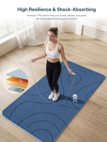 EaseUp Large Yoga Mat 73x35.5x0.4",10mm Thick Non-Slip for Home Workout - color: Blue/sky blue
