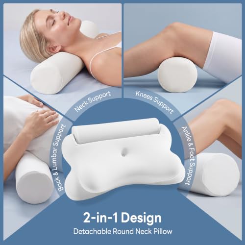 Sweetcrispy Cervical Pillow for Neck Pain, Ergonomic Contour Memory Foam Pillow with Detachable Roll Support, Cooling Breathable Cover for Side Back Stomach Sleepers, White - color: White-1, size: Queen