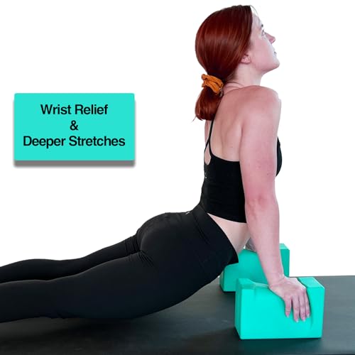 WRIST BLOCK™ The Ultimate Evolution in Premium Quality Yoga Blocks (Set of 2, Teal) - Designed to Eliminate Wrist Strain During Yoga, Pilates, Pushups and Other Exercises - Wrist Support - Meditation