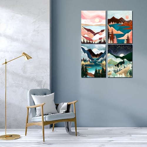 Muzagroo Art Diamond Painting Kits for Adults, DIY 5D Diamond Art Kits for Beginners, Abstract Landscape Arts and Crafts for Living Room, 4 PCS Kids Room Wall Art - color: 07-Landscape