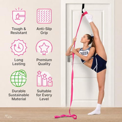 Leg Stretcher Strap with Door Anchor and Resistance Band, Splits Trainer | Home Flexibility Trainer for Splits, Ballet, Dance, Cheer, Yoga, Gymnastics, Pole and Taekwondo, Kids to Adults, All Levels - color: Vibrant Pink